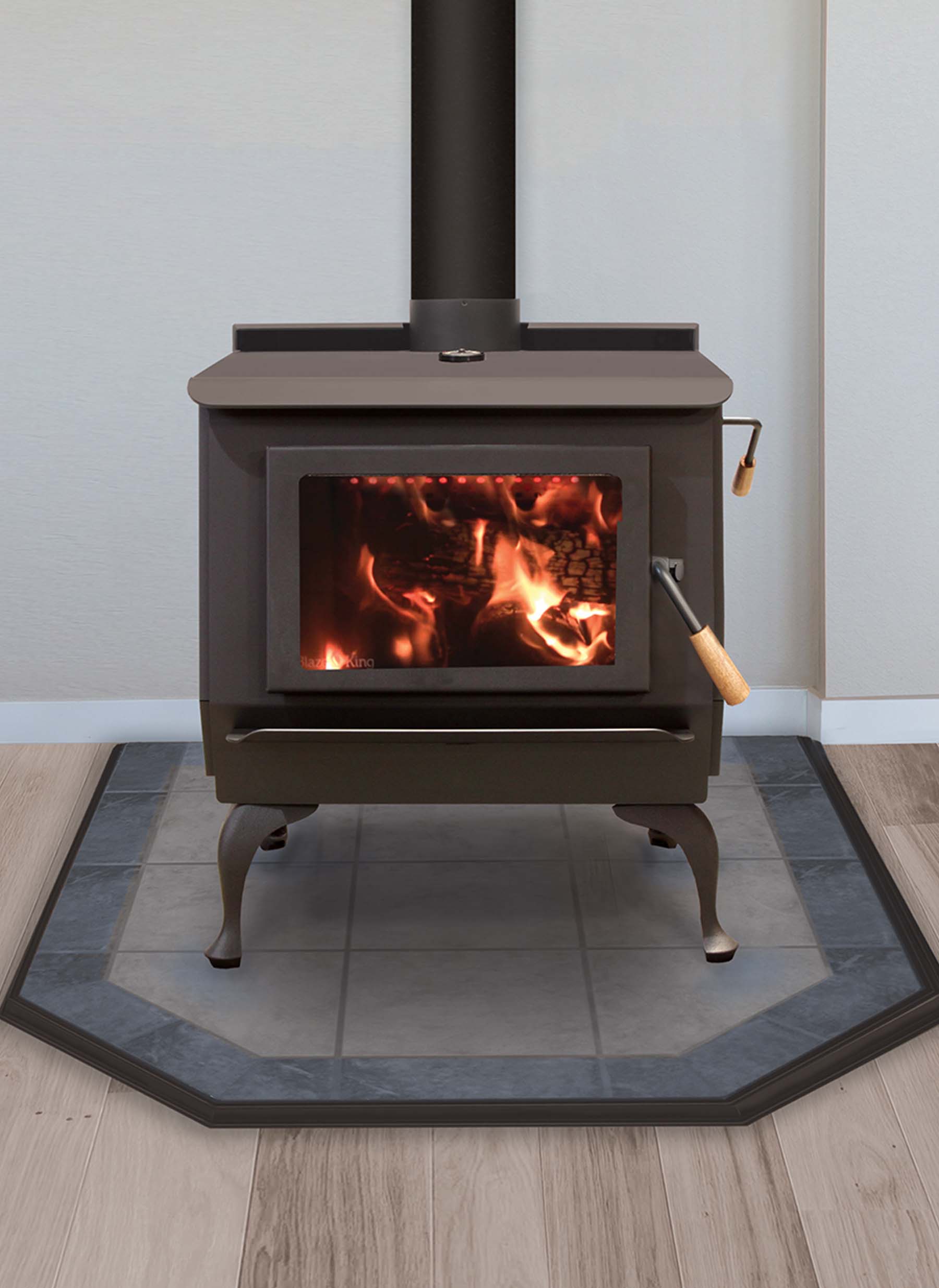 Freestanding stove in a living room